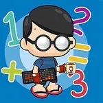 黒縁メガネをかけたキャラクターが、手にキーボードとマグカップを持ち、数字と記号が背景にあるイラスト。