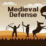 骸骨のアイコンと「Medieval Defense Z」というテキストが背景にあるシルエットのキャラクターたち。