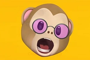 ピンクのサングラスをかけた驚いた表情のサルのキャラクター。