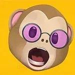 ピンクのサングラスをかけた驚いた表情のサルのキャラクター。