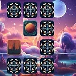 幻想的な風景を背景に、カードがグリッド状に並んでいる画像。