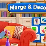 カラフルな部屋の中に赤いソファと装飾的なクッションが置かれ、ゲームのインターフェースが表示されている。