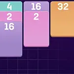 カラフルな背景に数字「16」「4」「2」「32」が書かれたカードが並んでいる。