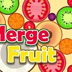 色とりどりの果物のスライスが背景にあり、「Merge Fruit」という文字が中央に配置されているイラスト。