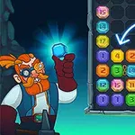 技術者風のキャラクターが青い宝石を持っている場面と、色とりどりの数字付き六角形が並ぶゲーム盤。