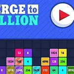 青色の背景に「MERGE to MILLION」のテキストと再生ボタン、下部にカラフルな数字ブロックが並んでいる。
