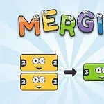 カラフルな文字で書かれた「MERGIS」の上に、目と口が付いた黄色い四角形と緑色の長方形が並んでいるイラスト。