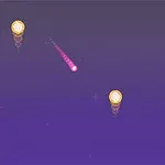 紫色の背景に、金色のコインと中央を移動するピンクの彗星。