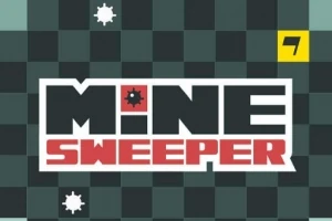 グレーと黒のチェック柄の背景に「MINE SWEEPER」という文字と爆弾のアイコン、黄色で数字の7が表示されている。