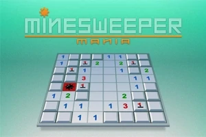 緑色の背景に、数字と爆弾のアイコンが配置されたパズル状のグリッド。