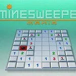 緑色の背景に、数字と爆弾のアイコンが配置されたパズル状のグリッド。