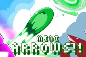 緑色の物体とエフェクトが空中を飛んでおり、下に「MINI ARROWS!