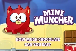 赤いキャラクターが描かれた背景に「MINI MUNCHER」と書かれているデザイン。