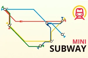 カラフルな地下鉄路線図と電車のアイコン。