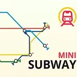 カラフルな地下鉄路線図と電車のアイコン。
