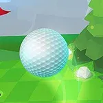 ゴルフコースにあるホールの近くで浮かぶゴルフボールと赤い旗。