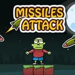 緑色のキャラクターが立っており、夜空に3つのミサイルが飛んでいる。
