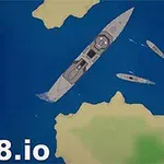青い海と島々の上に3隻の灰色の軍艦が配置されている画像。