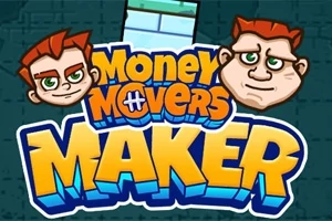 青い背景に、2人のキャラクターの顔と「Money Movers Maker」という文字が描かれているイラスト。