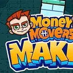 青い背景に、2人のキャラクターの顔と「Money Movers Maker」という文字が描かれているイラスト。