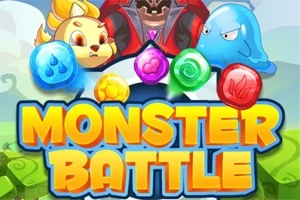 カラフルなモンスターと色とりどりの宝石が「MONSTER BATTLE」というタイトルと一緒に描かれたイラスト。