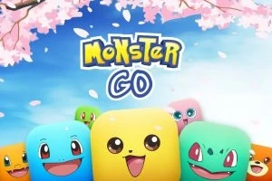 カラフルで表情豊かなキャラクターたちが桜の花を背景に並んでいる明るいイラスト。