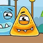 青色の四角いキャラクターと黄色の三角形のキャラクターが並んで立っているイラスト。
