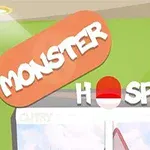 緑色の背景に「MONSTER HOSPITAL」と書かれた看板。