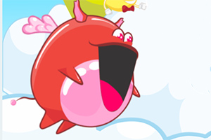 赤い翼を持つキャラクターが空を飛んでいるイラスト。