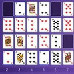 紫色の背景に並んだトランプカードのグリッド。
