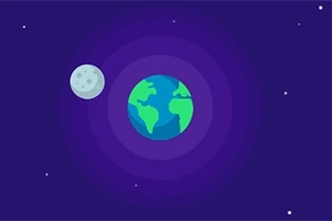 宇宙の背景に地球と月が描かれたイラスト。