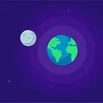 宇宙の背景に地球と月が描かれたイラスト。