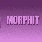 紫の背景に、笑顔の立方体キャラクターと「MORPHIT」という文字が描かれています。