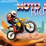 バイクに乗ったライダーが砂漠のような障害物をジャンプしているイラスト。