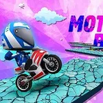 アニメ風のライダーがオートバイで険しい道を走っている様子と「MOTO BOSS」の文字。
