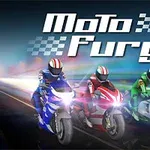 カラフルなスーツを着た3人のオートバイレーサーが夜の道路を高速で走っている。