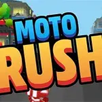 カラフルな町並みに「MOTO RUSH」のロゴが大きく表示されている。