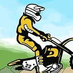 黄色いスーツを着たライダーがバイクに乗っているイラスト。