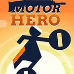 オレンジの背景にバイクを運転する黒いシルエットの人物が描かれているイラスト。