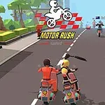 複数のバイク乗りが街中を走行しているシーン。