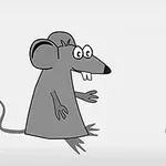 灰色のネズミが黄色いチーズに向かっているイラスト。