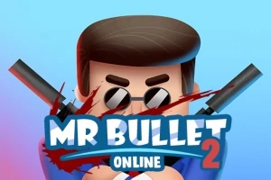 サングラスをかけたキャラクターが二丁拳銃を持ち、上部に「MR BULLET 2 ONLINE」という文字が描かれたイラスト。