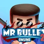 サングラスをかけたキャラクターが二丁拳銃を持ち、上部に「MR BULLET 2 ONLINE」という文字が描かれたイラスト。