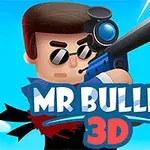 青空の背景に、サングラスをかけたキャラクターが大きな銃を構えるイラストと「MR BULLET 3D」の文字。