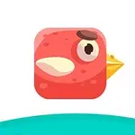 赤い鳥のキャラクターが、白い背景の上に描かれているシンプルなイラスト。
