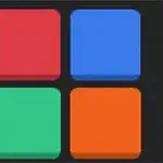 赤、青、緑、オレンジの四つの色のブロックが2x2の配置で並んでいる。