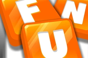 オレンジ色のタイルに白い文字でF、U、Nと書かれている。