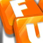 オレンジ色のタイルに白い文字でF、U、Nと書かれている。