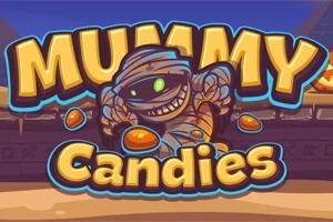 ミイラが背景にあり、MUMMY CANDIESという文字が描かれたカラフルなデザイン。