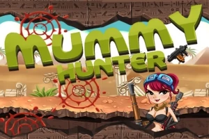 古代の遺跡を背景に、武器を持ったキャラクターと「MUMMY HUNTER」という文字。